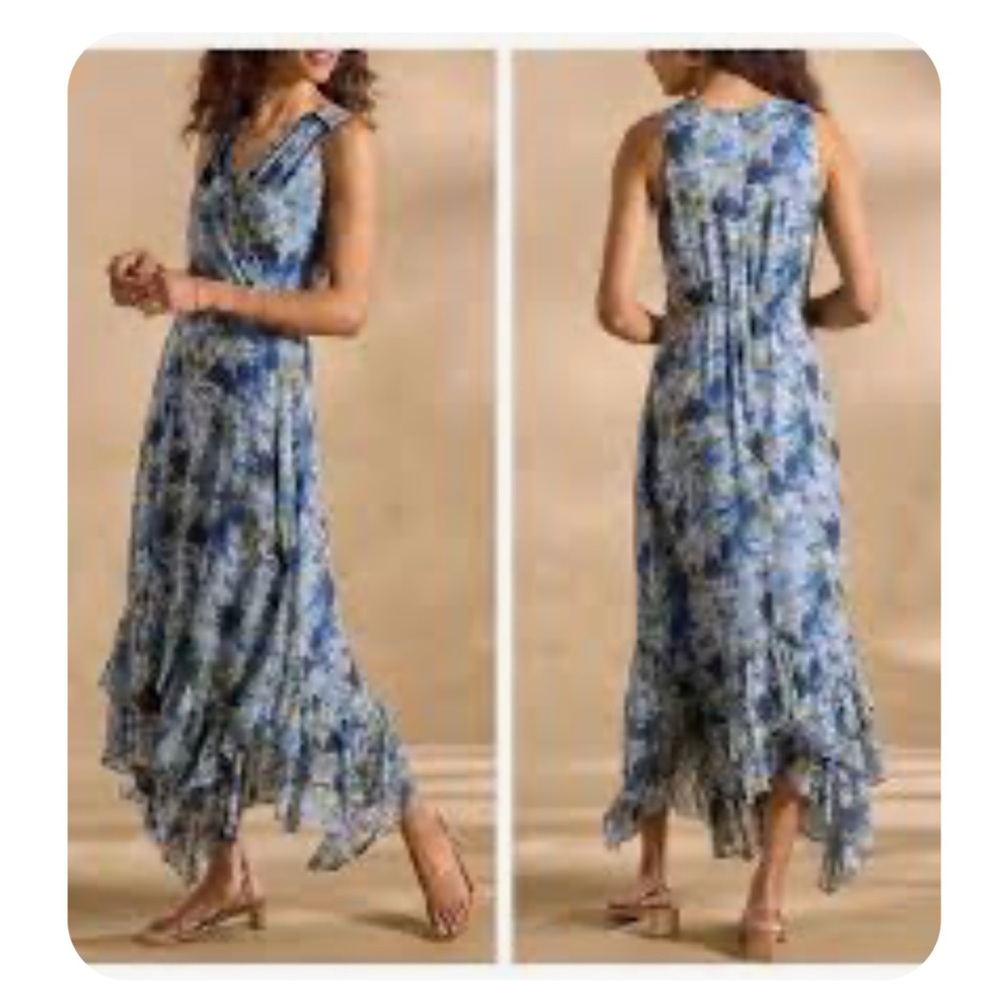 Sundance Blue Floral V-Neck Midi Dress